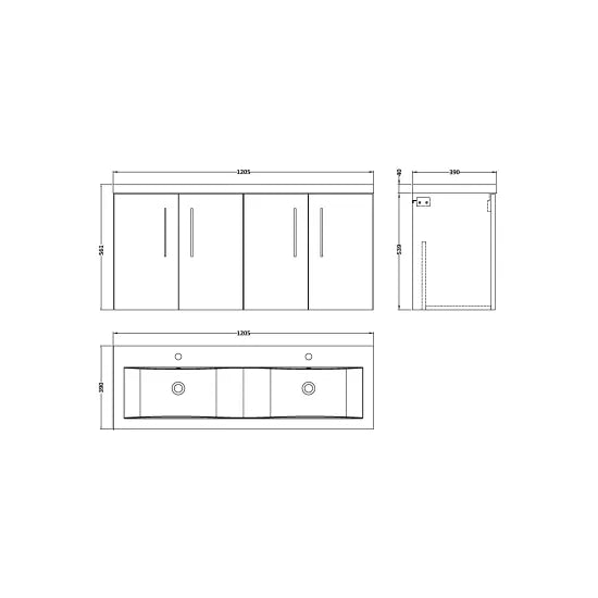 Fairford Aspri Bleached Oak 1200mm 4 Door Wall Hung Vanity Unit