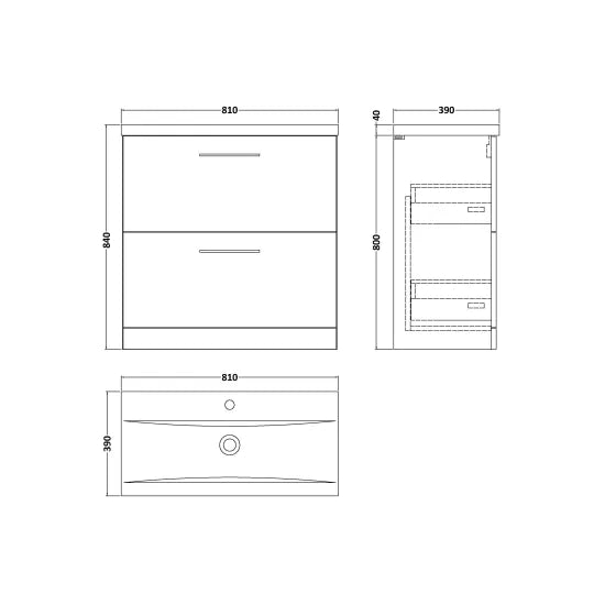 Fairford Aspri 800mm Anthracite 2-Drawer Floorstanding Vanity Unit