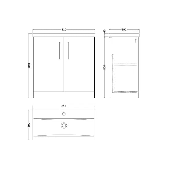 Fairford Aspri Satin Green 800mm 2 Door Floorstanding Vanity Unit