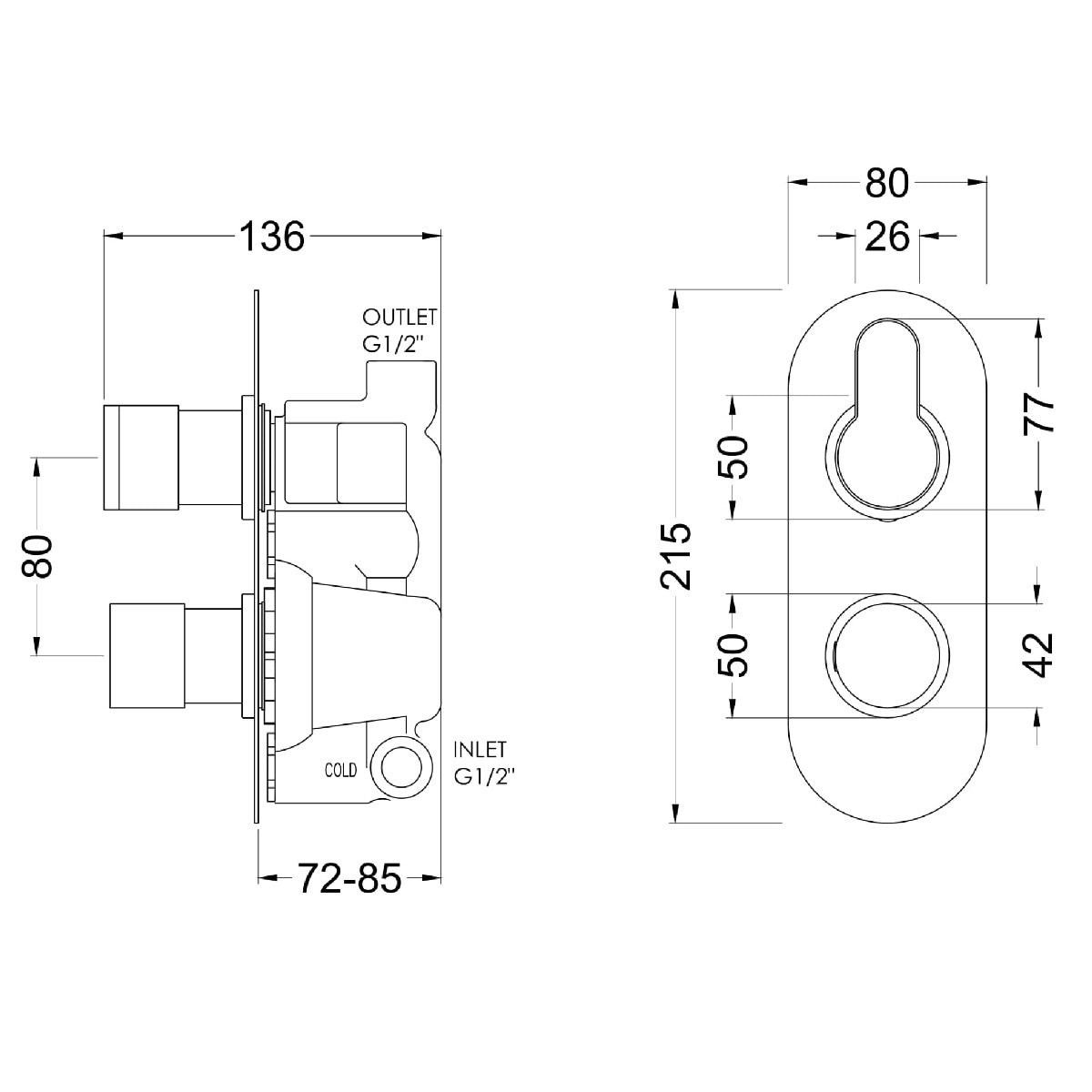 Fairford Element 10 Brushed Gun Metal Round Concealed Twin Shower Valve, 1 Outlet