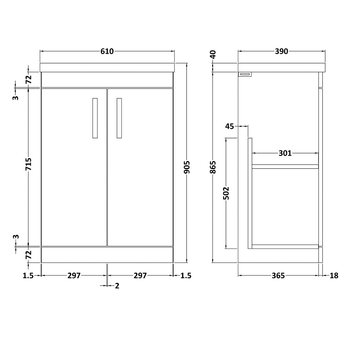 Fairford Carnation 600mm Gloss White Floor Standing 2 Door Vanity Unit, with Basin