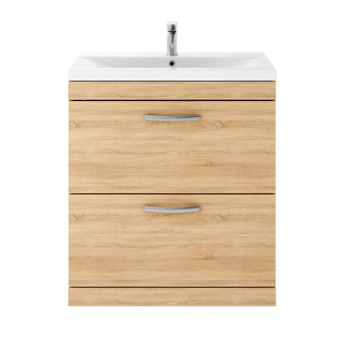 Fairford Carnation 800mm Natural Oak Floor Standing 2 Drawer Vanity Unit, with Basin