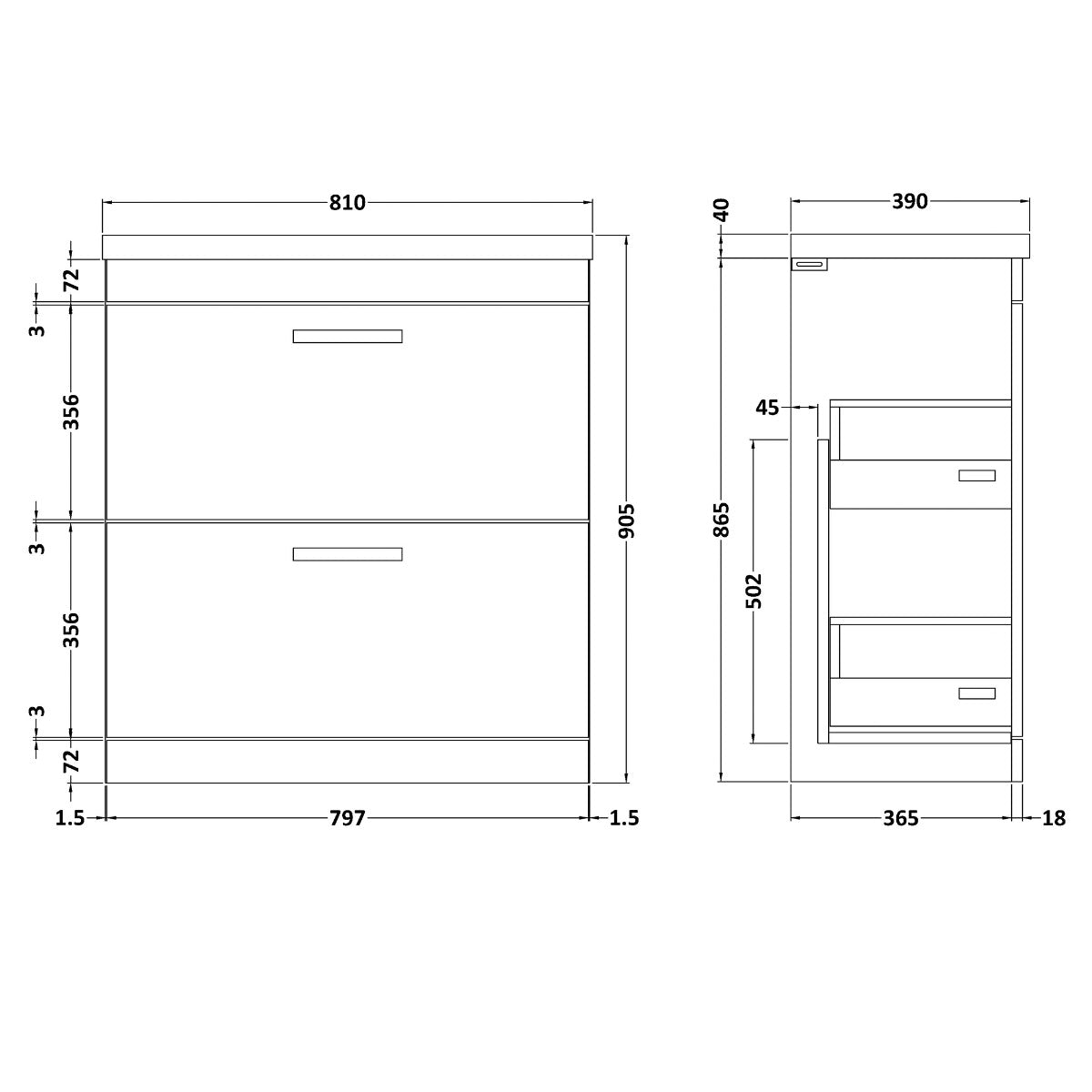 Fairford Carnation 800mm Gloss White Floor Standing 2 Drawer Vanity Unit, with Basin