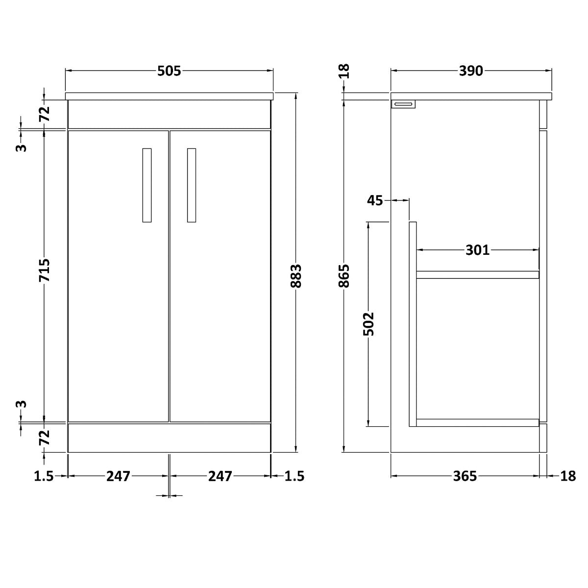 Fairford Carnation 500mm Gloss Grey Floor Standing 2 Door Vanity Unit, with Worktop