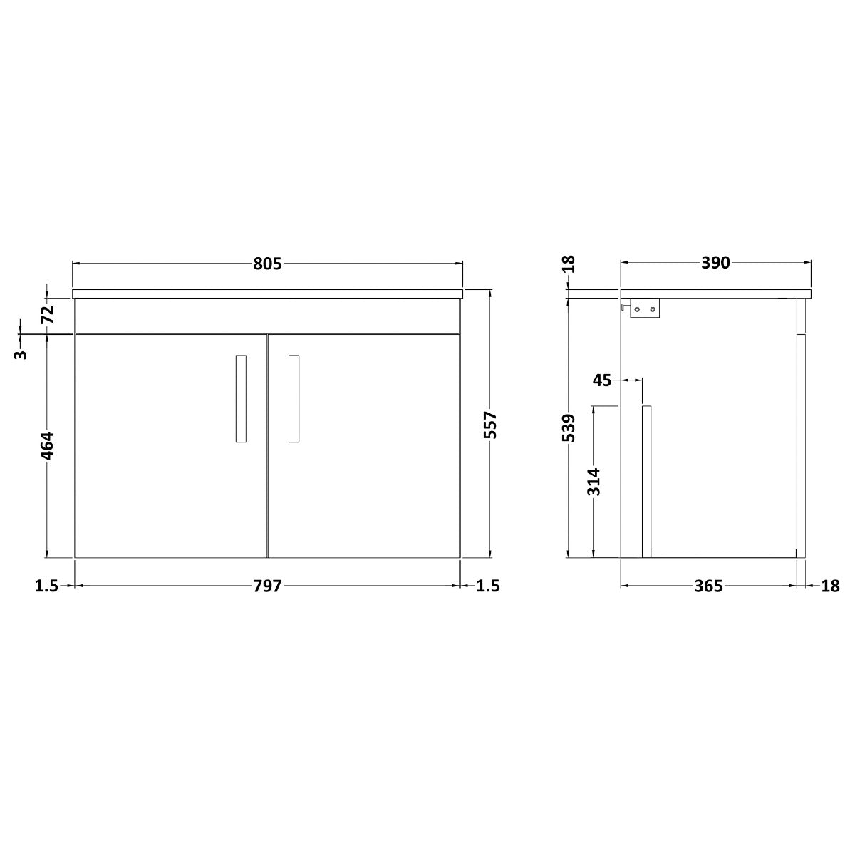 Fairford Carnation 800mm Grey Avola Wall Hung 2 Door Vanity Unit, with Worktop
