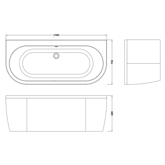 Fairford 1700 x 750mm Ordo Back To Wall Bath