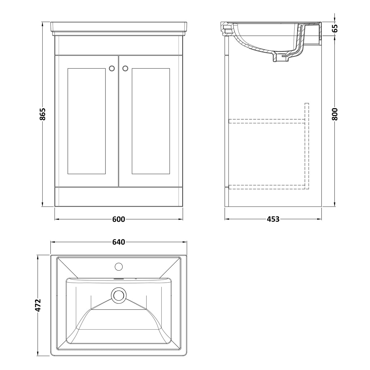 Fairford Laurel 600mm Floor Standing Satin White Vanity Unit - 1 Tap Hole
