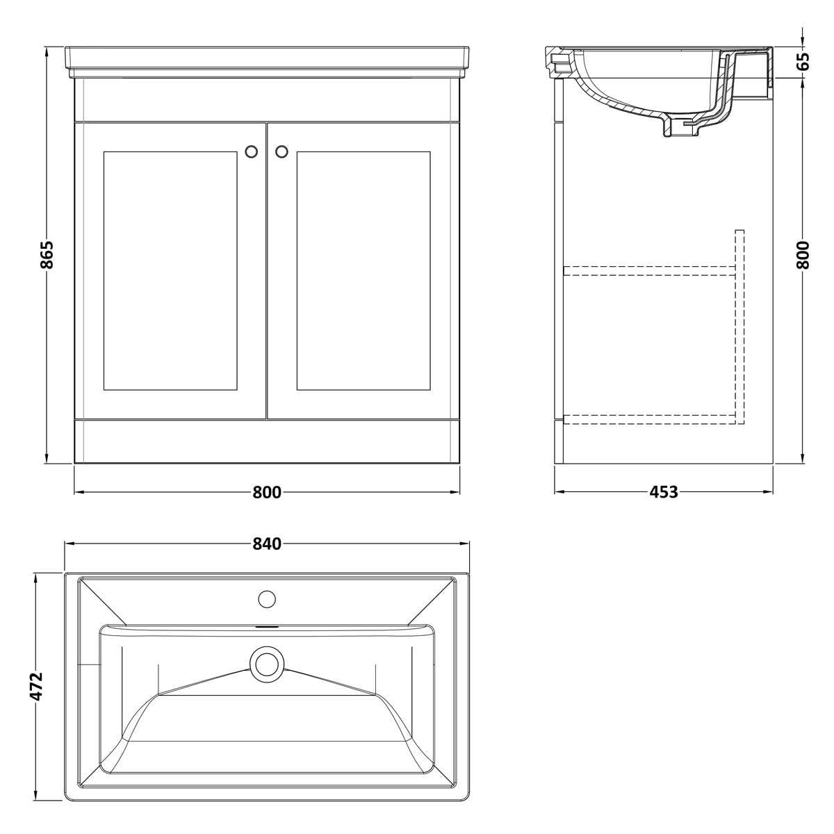 Fairford Laurel 800mm Floor Standing Satin White Vanity Unit - 1 Tap Hole