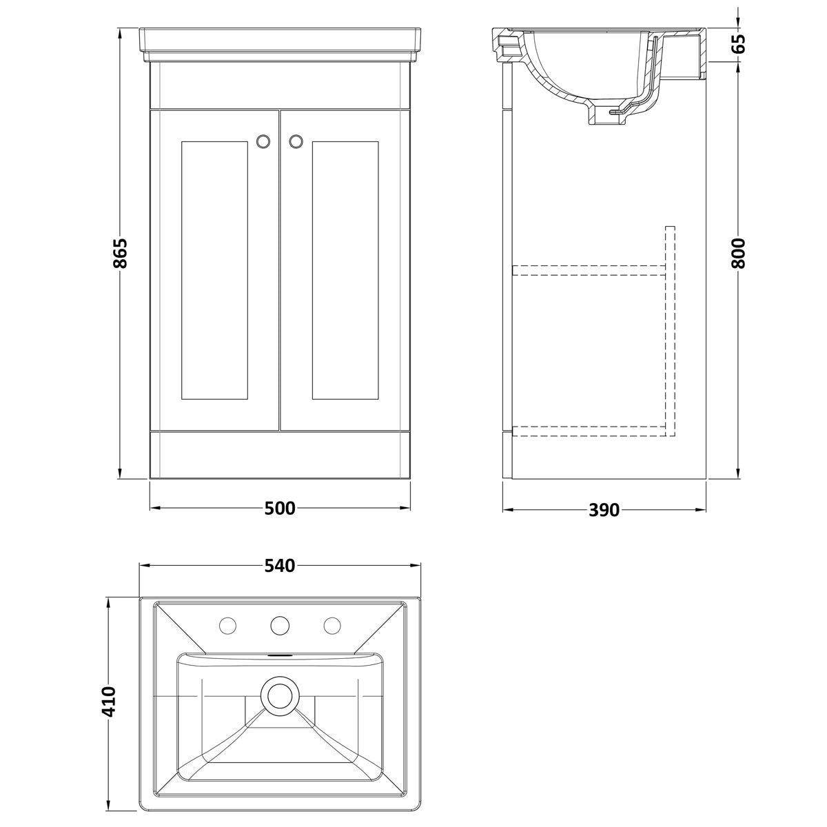 Fairford Laurel 500mm Floor Standing Satin Anthracite Vanity Unit - 3 Tap Hole