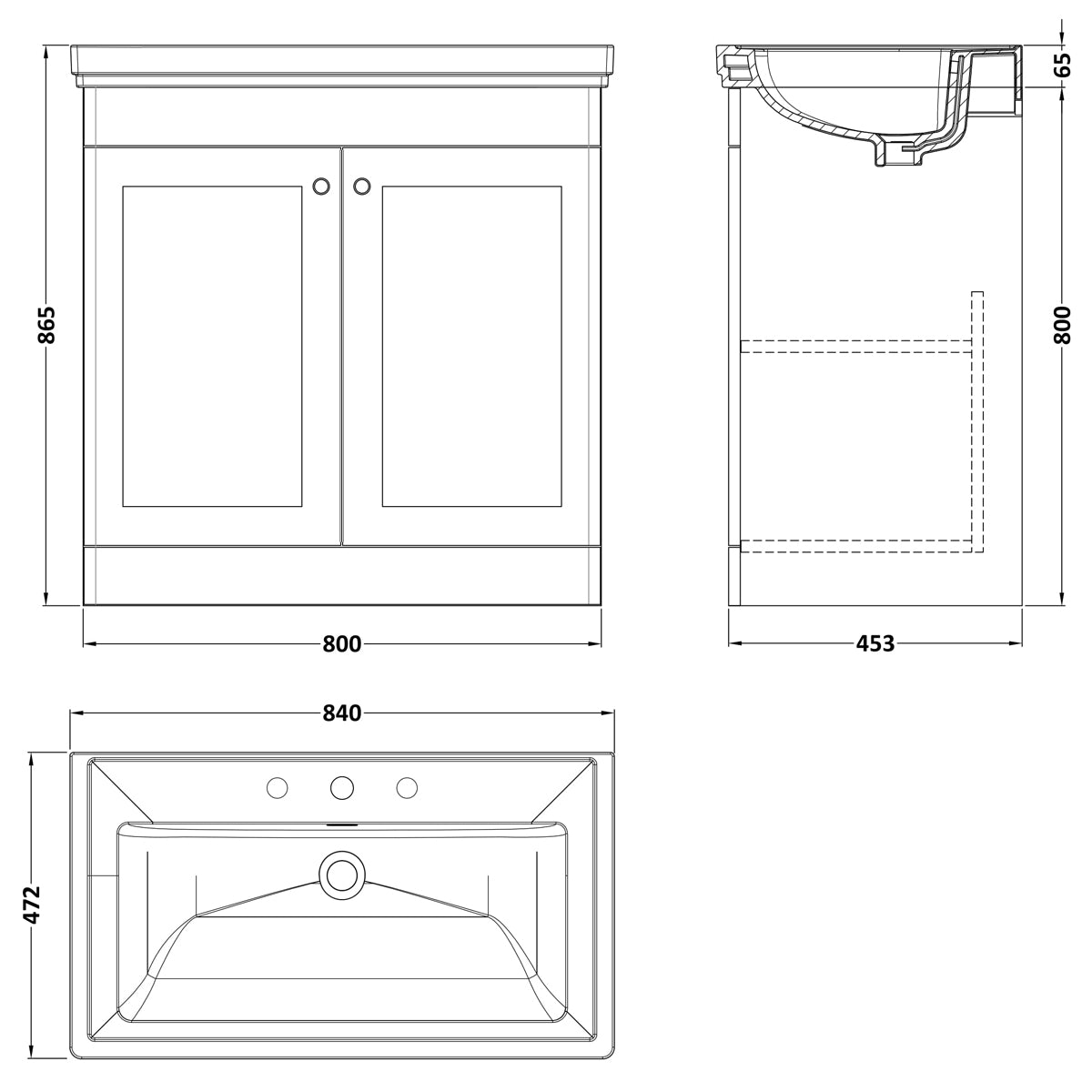 Fairford Laurel 800mm Floor Standing Satin Anthracite Vanity Unit - 3 Tap Hole