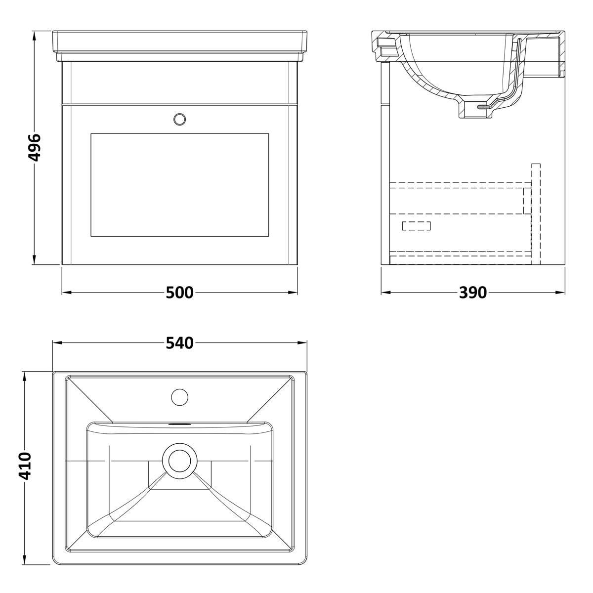 Fairford Laurel 500mm Wall Hung Satin Anthracite Vanity Unit - 1 Tap Hole