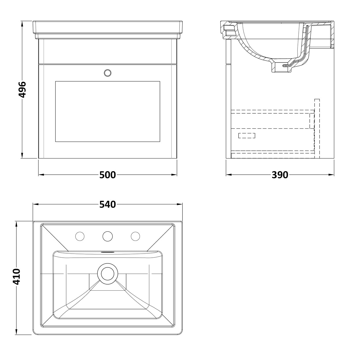 Fairford Laurel 500mm Wall Hung Satin Anthracite Vanity Unit - 3 Tap Hole