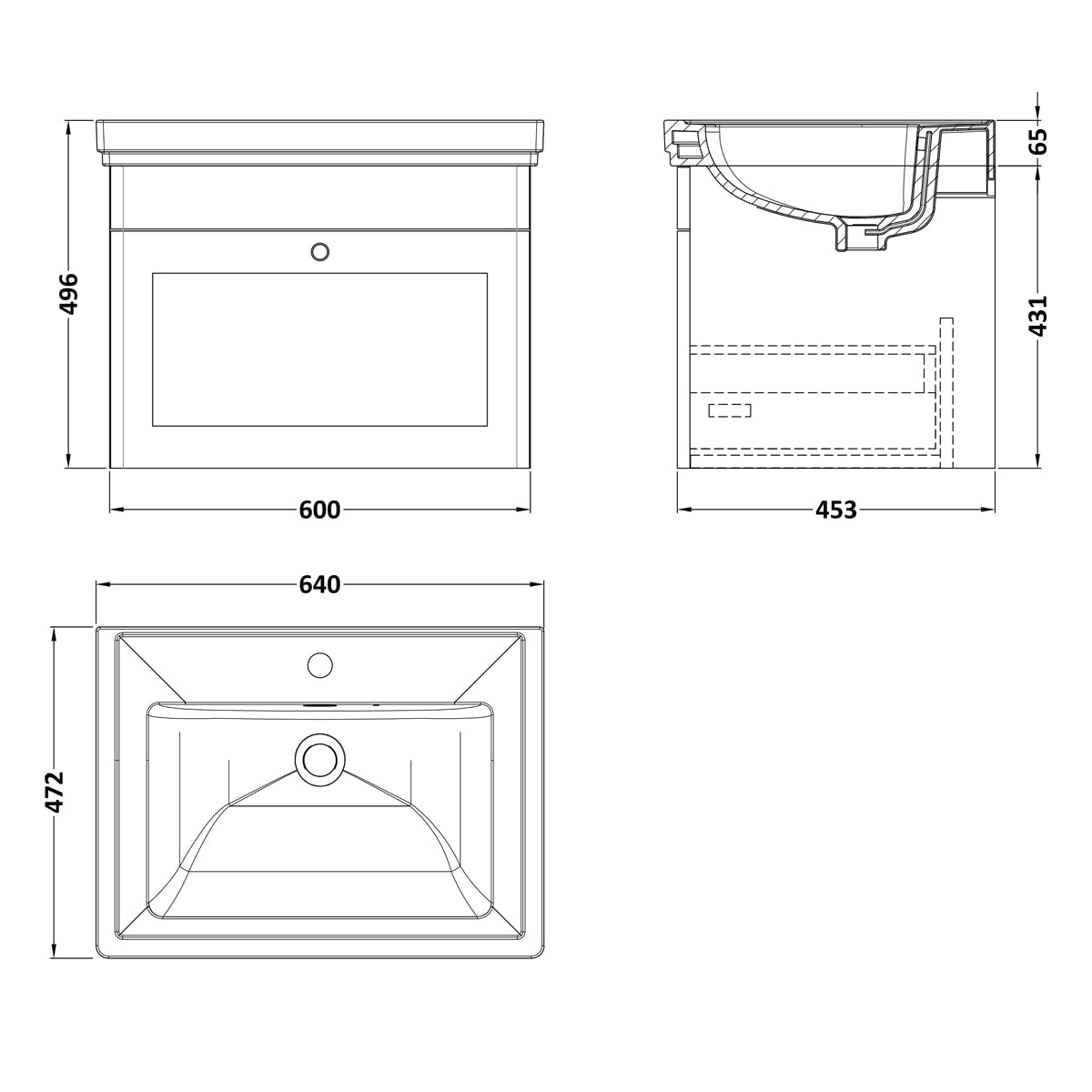 Fairford Laurel 600mm Floor Standing Satin Anthracite Vanity Unit - 1 Tap Hole
