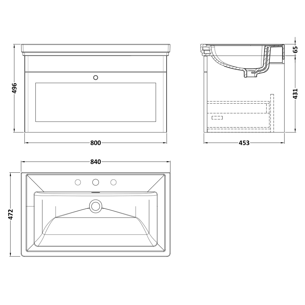 Fairford Laurel 800mm Wall Hung Satin Anthracite Vanity Unit - 3 Tap Hole