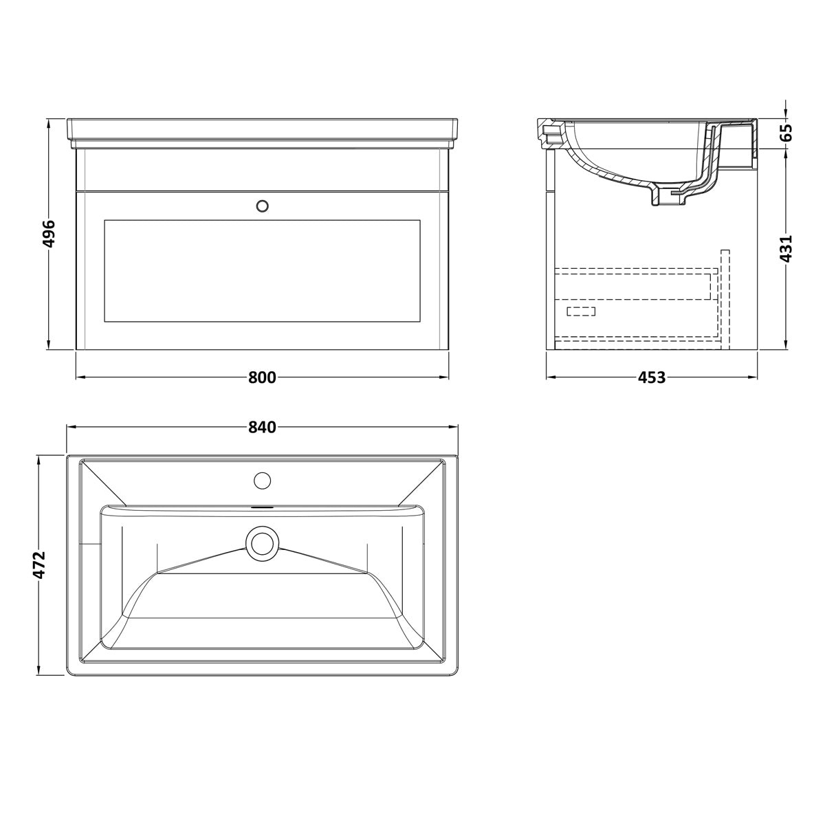 Fairford Laurel 2.0 800mm Wall Hung Satin White Vanity Unit - 1 Tap Hole