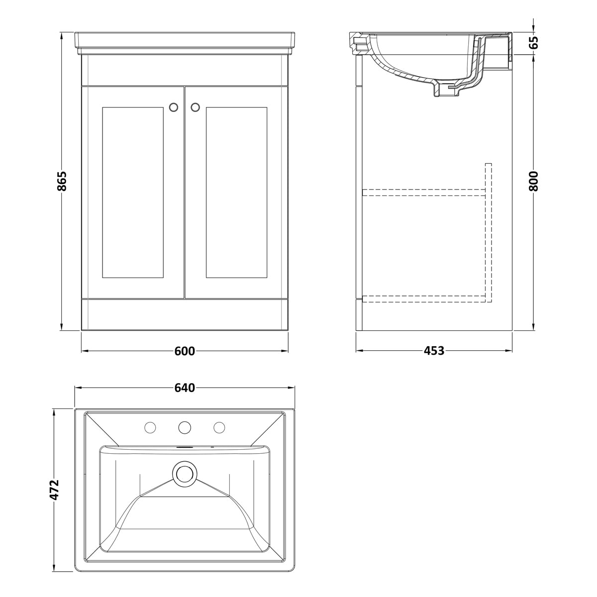 Fairford Laurel 600mm Floor Standing Satin Grey Vanity Unit - 3 Tap Hole