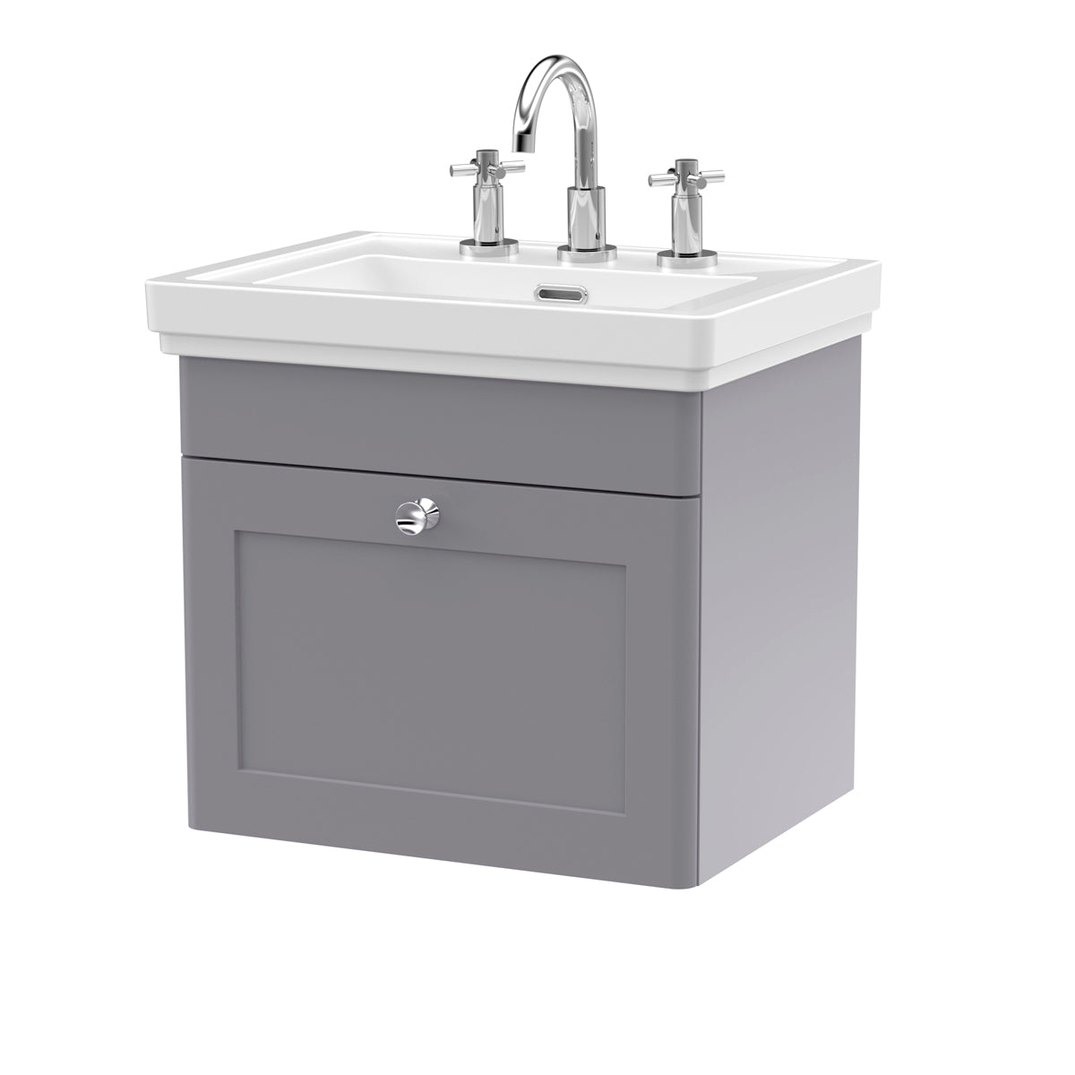 Fairford Laurel 2.0 500mm Wall Hung Satin Grey Vanity Unit - 3 Tap Hole