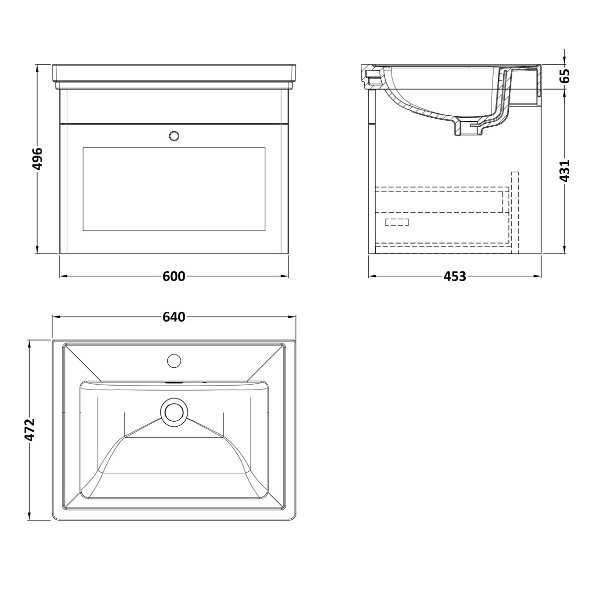 Fairford Laurel 600mm Wall Hung Satin Grey Vanity Unit - 1 Tap Hole