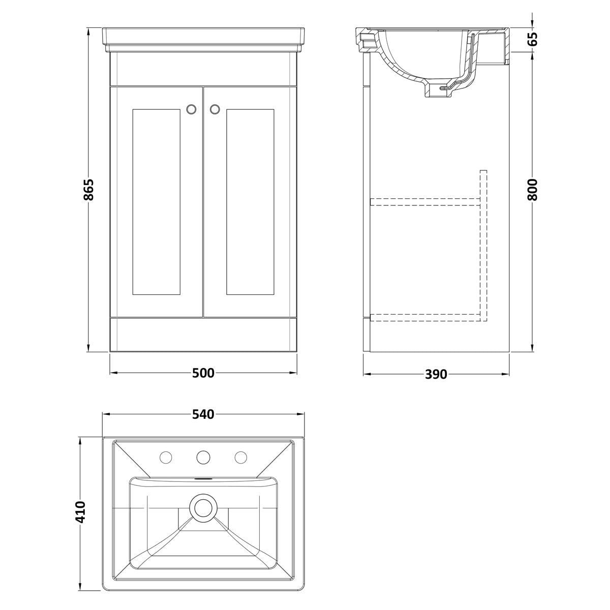 Fairford Laurel 500mm Floor Standing Satin Green Vanity Unit - 3 Tap Hole