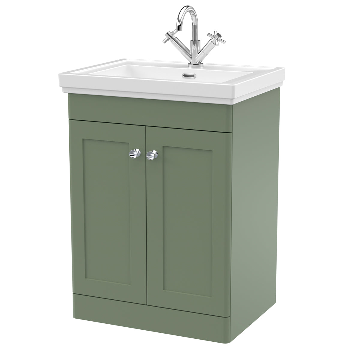 Fairford Laurel 2.0 600mm Floor Standing Satin Green Vanity Unit - 1 Tap Hole