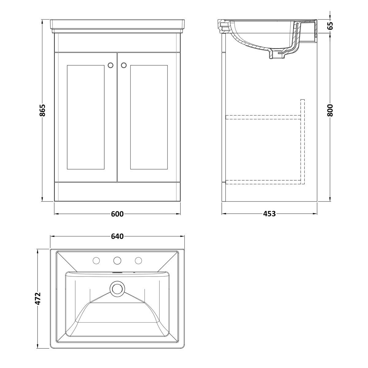 Fairford Laurel 600mm Floor Standing Satin Green Vanity Unit - 3 Tap Hole