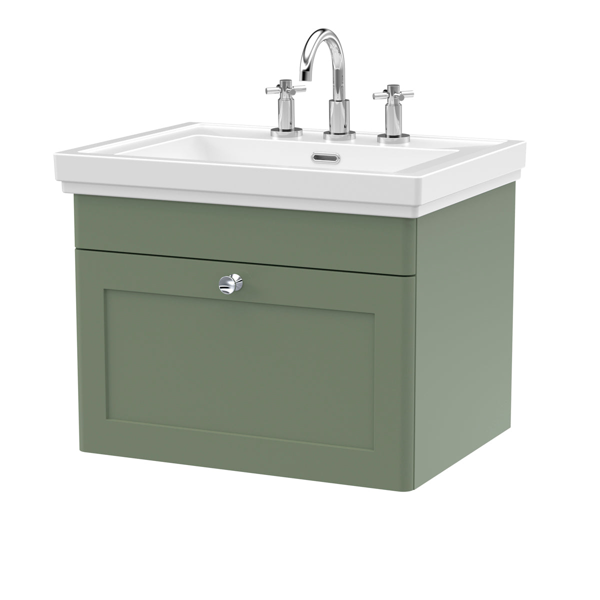 Fairford Laurel 2.0 600mm Wall Hung Satin Green Vanity Unit - 3 Tap Hole