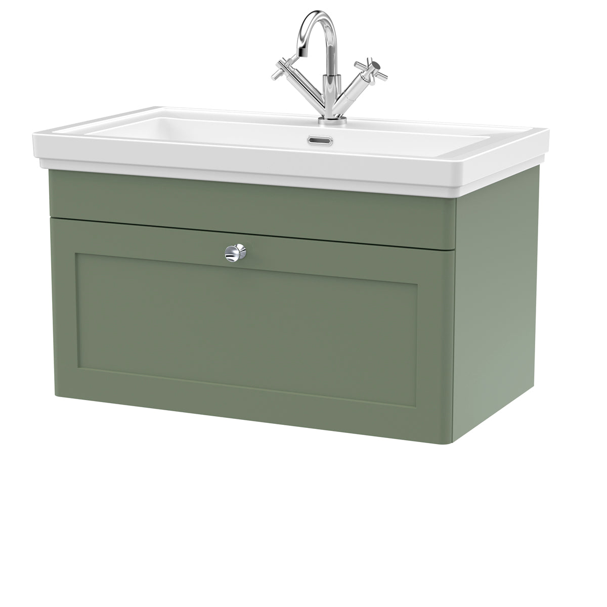 Fairford Laurel 2.0 800mm Wall Hung Satin Green Vanity Unit - 1 Tap Hole