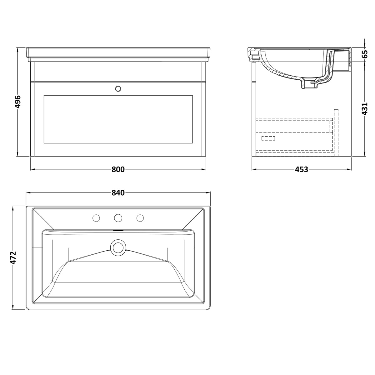 Fairford Laurel 800mm Wall Hung Satin Green Vanity Unit - 3 Tap Hole