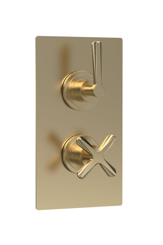 Fairford Verso Brushed Brass Concealed Twin Valve, 1 Outlet
