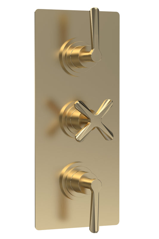 Fairford Verso Brushed Brass Concealed Triple Valve, 2 Outlets