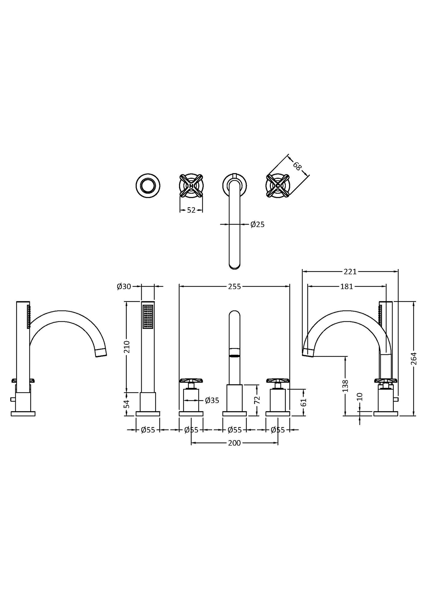 Fairford Verso 4 Hole Deck Mounted Bath Shower Mixer