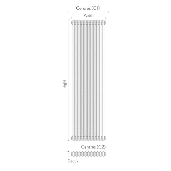 Fairford 3 Column Vertical White Designer Radiator 1800mm X 515mm
