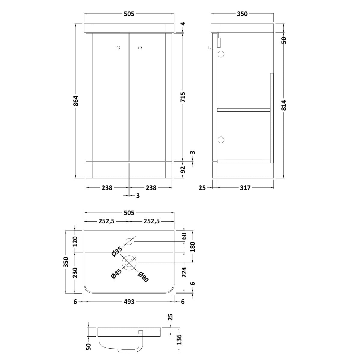 Fairford Crayo 500mm Gloss White Floor Standing Vanity Unit