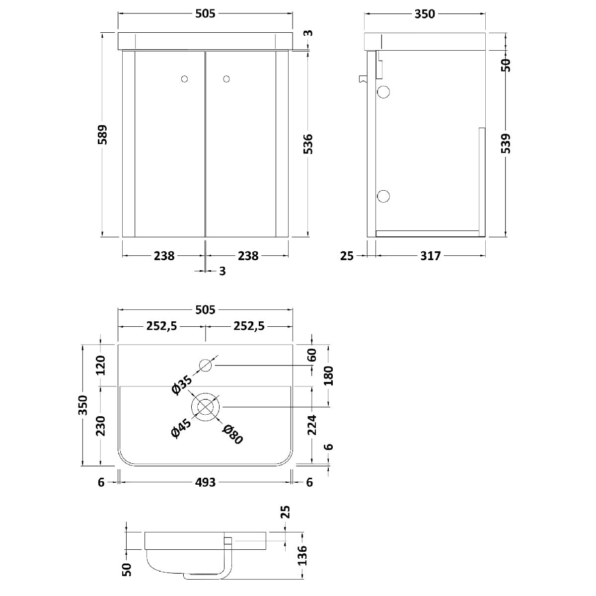 Fairford Crayo 500mm Light Gloss Grey Wall Hung Vanity Unit