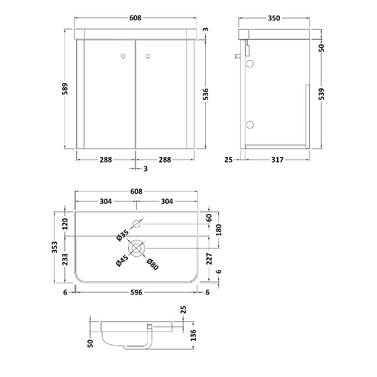Fairford Crayo 600mm Light Gloss Grey Wall Hung Vanity Unit