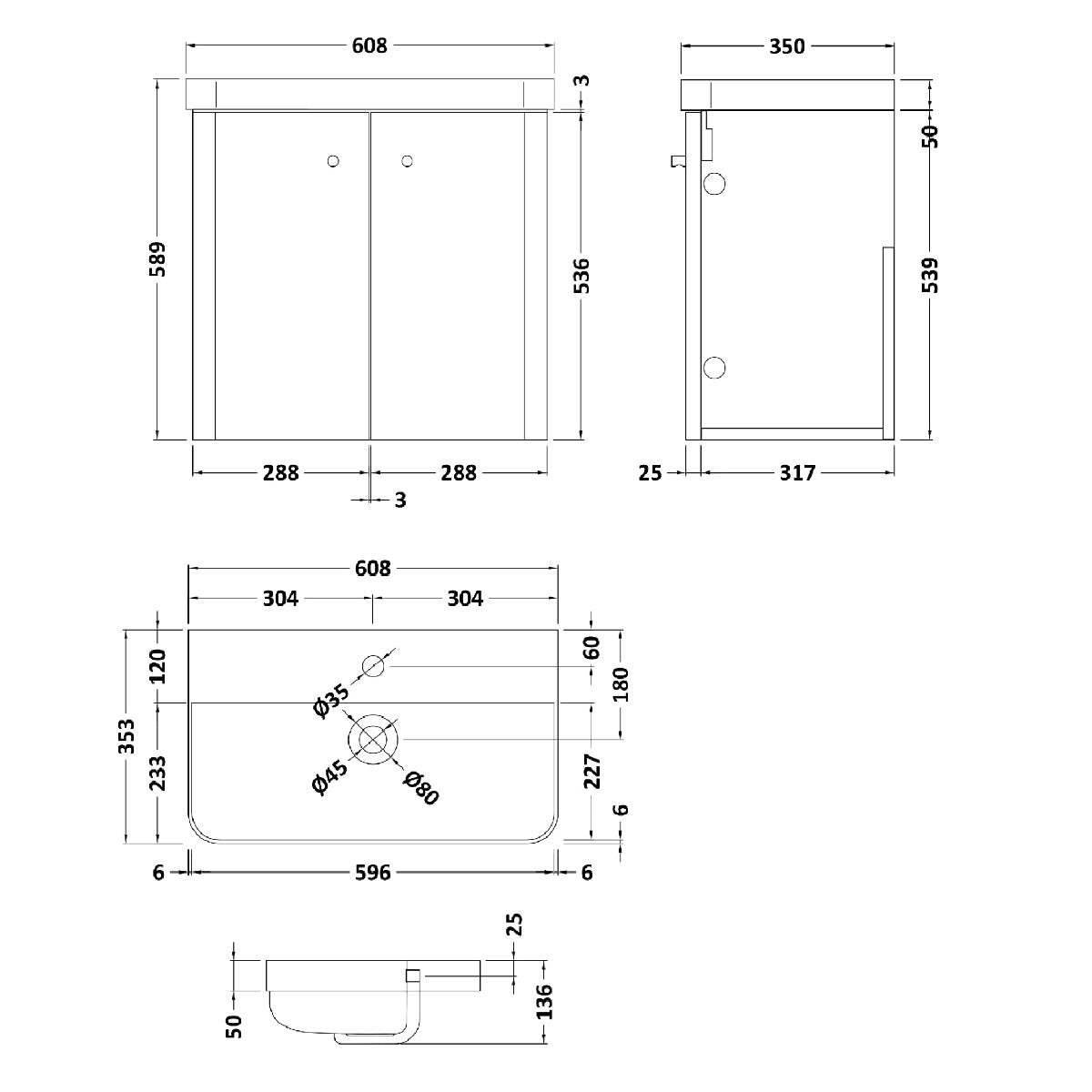 Fairford Crayo 600mm Gloss Grey Wall Hung Vanity Unit
