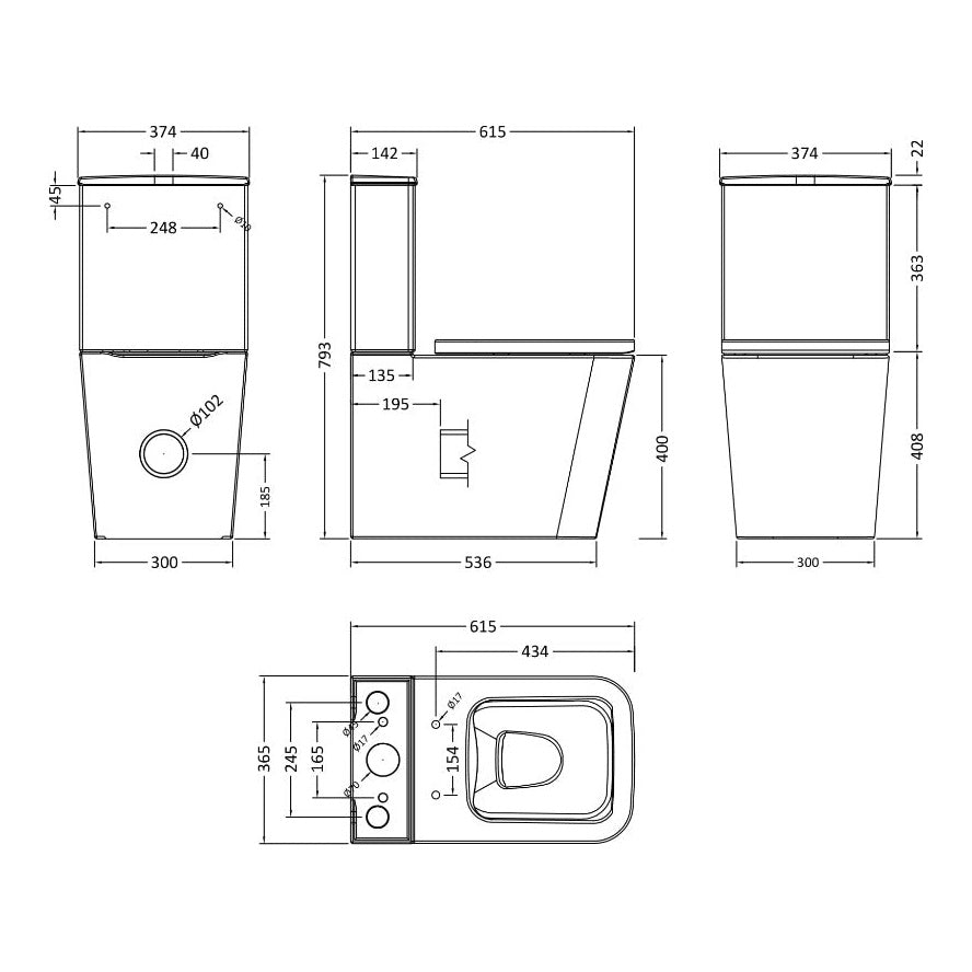 Fairford Grove Pure Rimless Close Coupled Toilet with Soft Close Seat