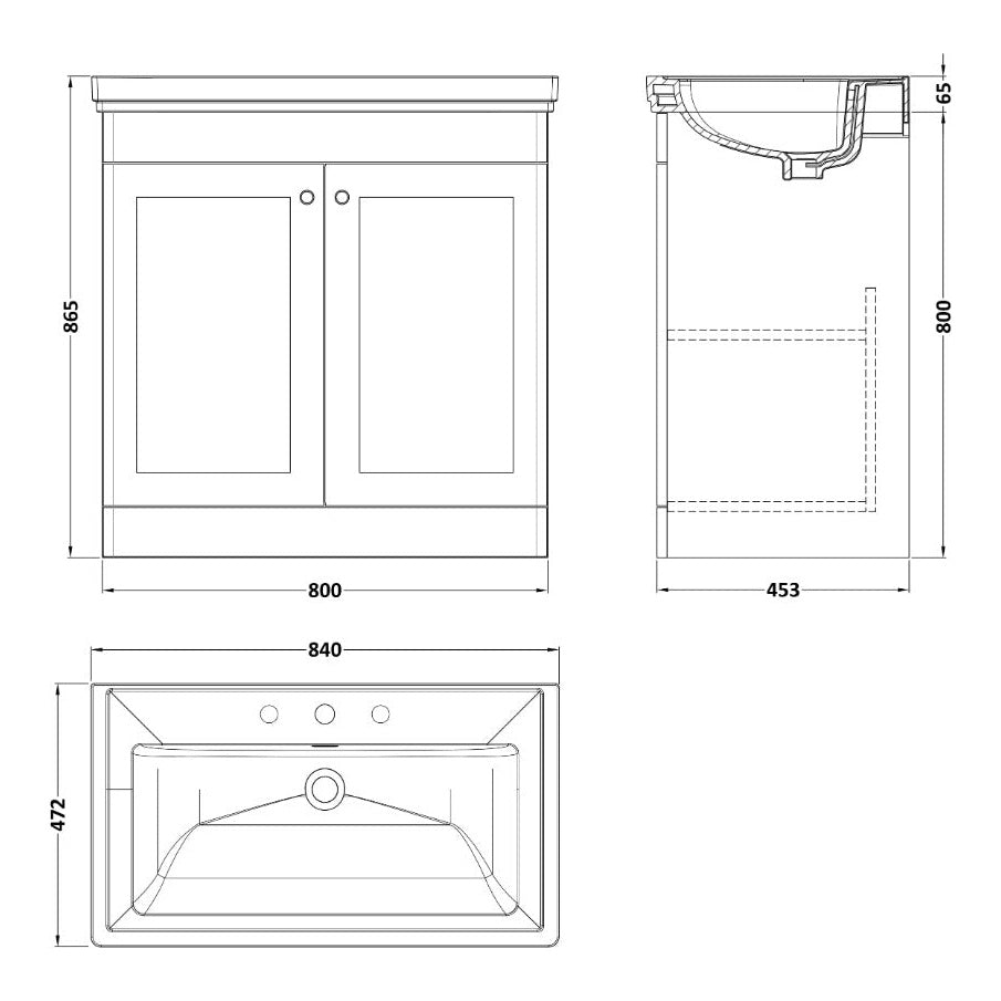 Fairford Laurel 800mm Floor Standing Satin Green Vanity Unit - 3 Tap Hole