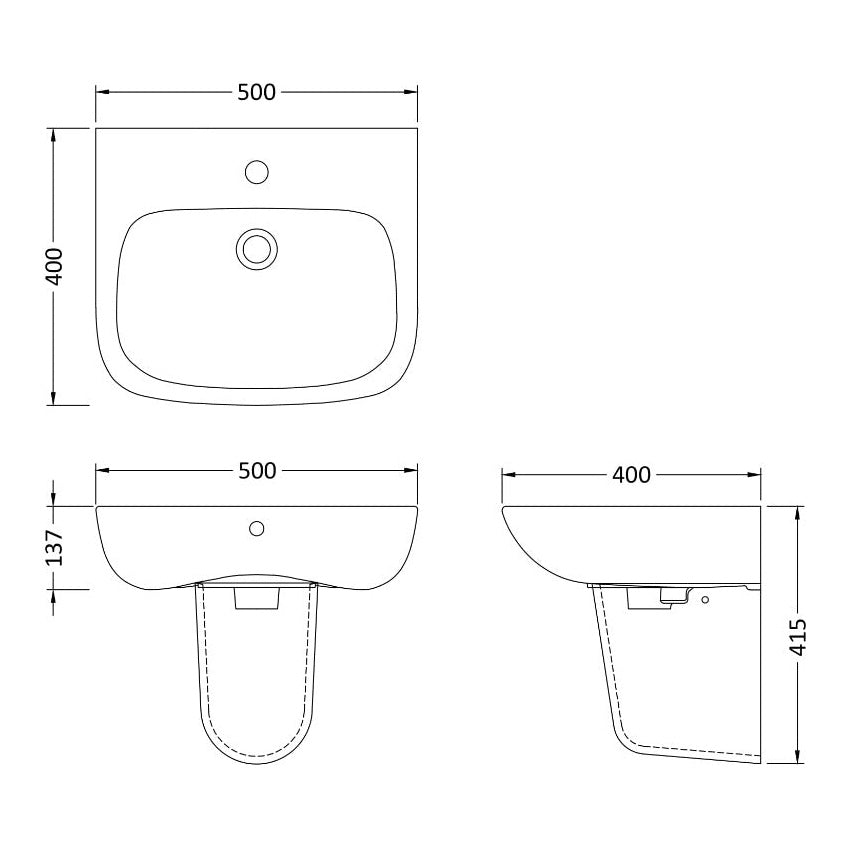 Fairford Roda 500mm 1 Tap Hole Basin with Semi Pedestal