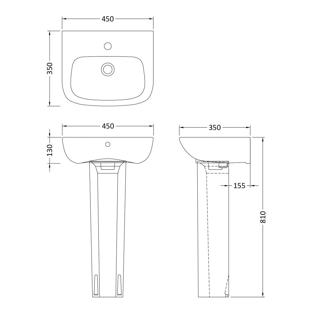 Fairford Roda 450mm 1 Tap Hole Basin with Full Pedestal
