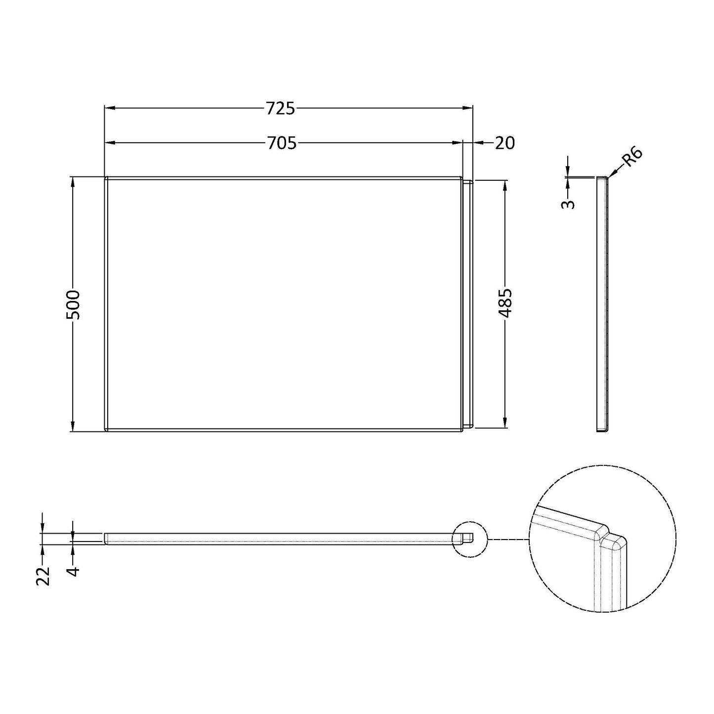 Fairford Acrylic B Shape End Panel, 750mm