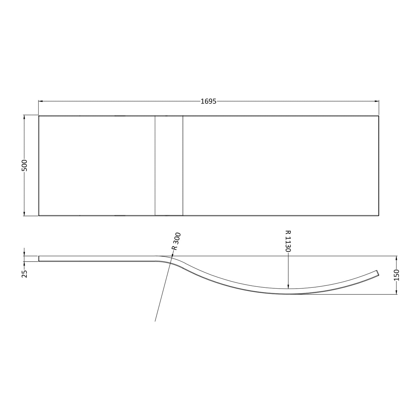 Fairford Acrylic B Shape Side Panel, 1700mm