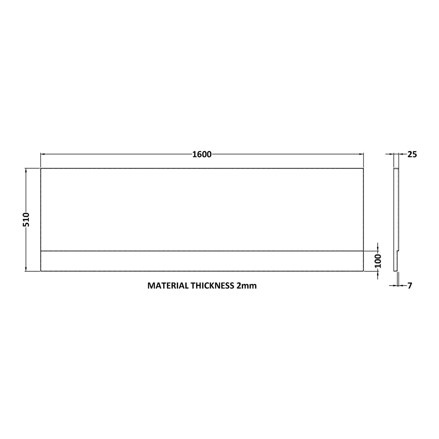 Fairford Acrylic Straight Side Panel 1600mm