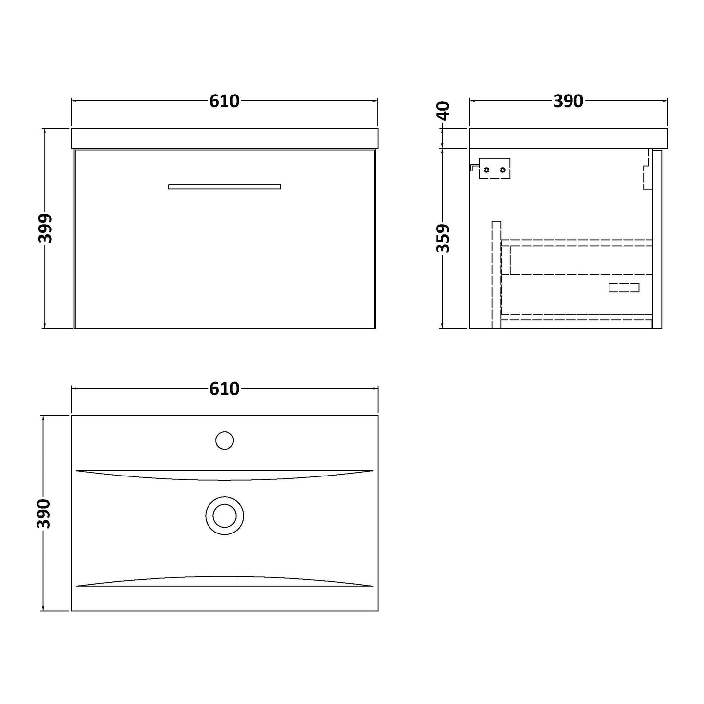 Fairford Aspri 600mm Satin Green Wall Hung Vanity Unit, 40mm Basin