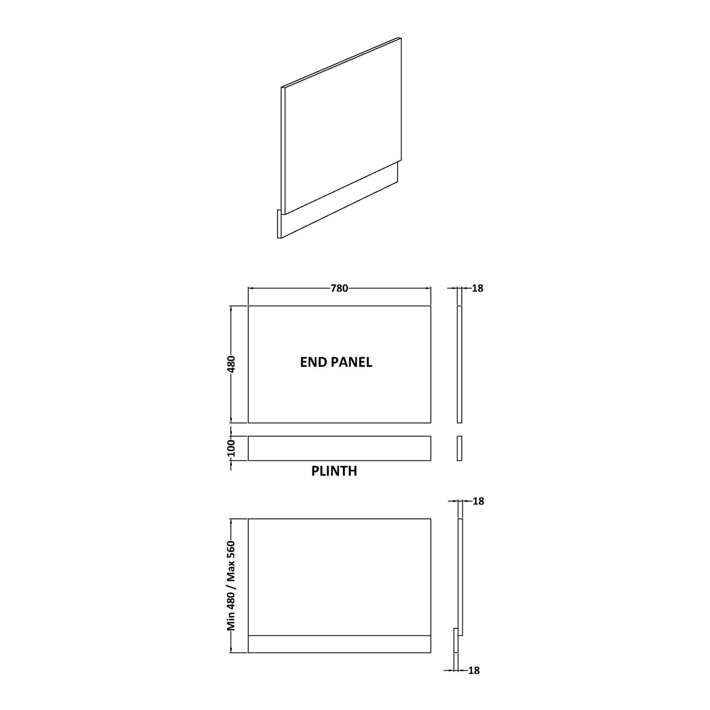 Fairford Charcoal Black Woodgrain 800mm Bath End Panel with Plinth