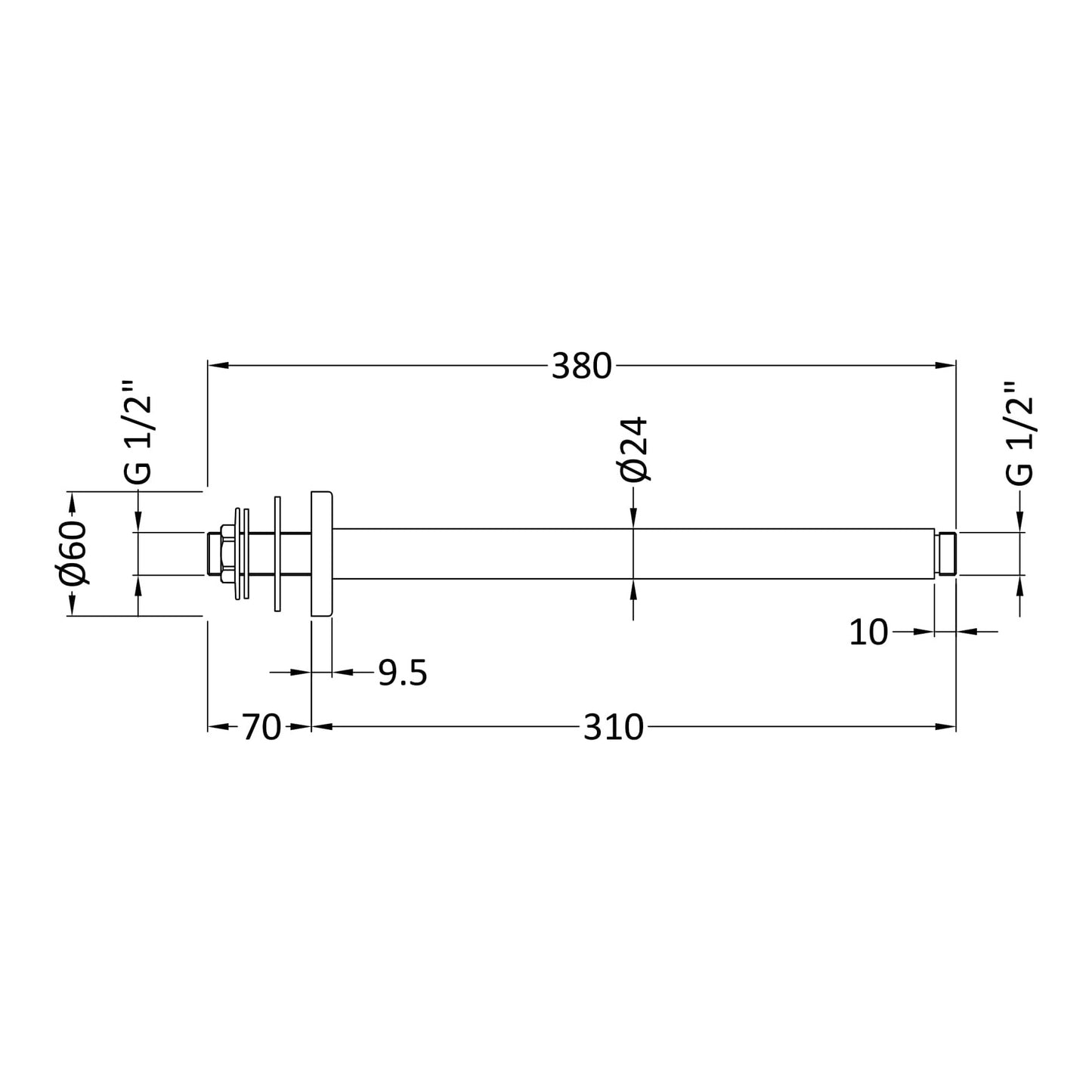 Fairford Element 5 Brushed Brass 300mm Ceiling Mounted Arm