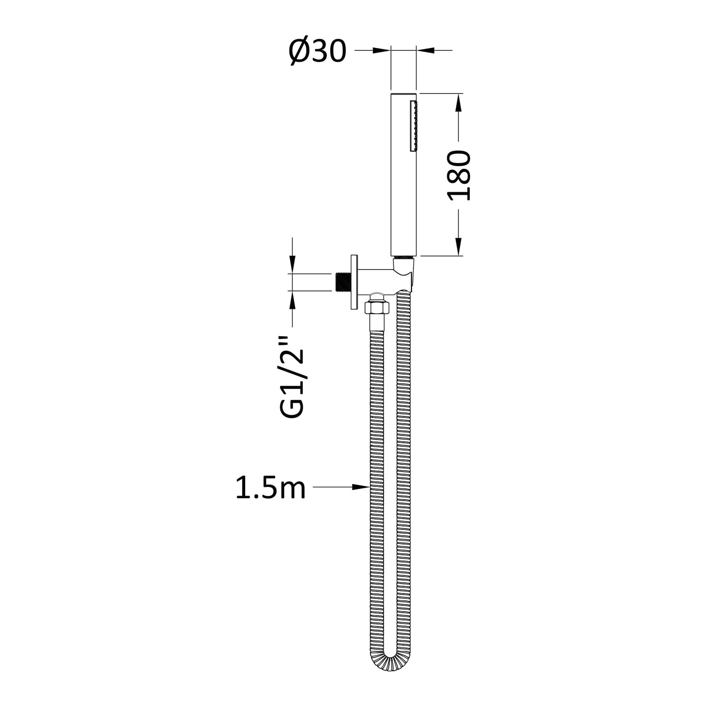 Fairford Element Round Brushed Brass Handset with Outlet Elbow, Bracket and Hose