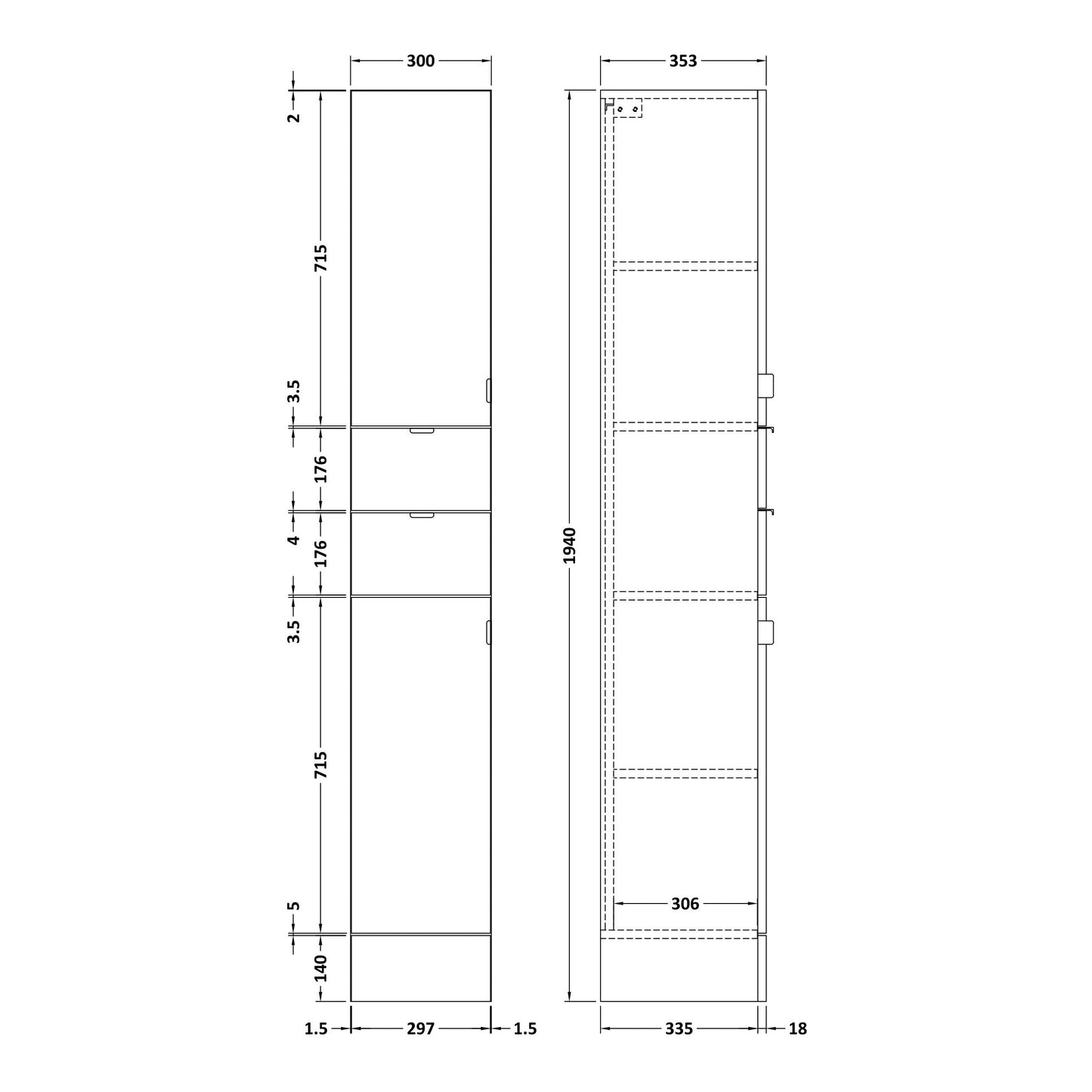 Fairford Union 300mm Bleached Oak Tall Unit (355mm Depth)