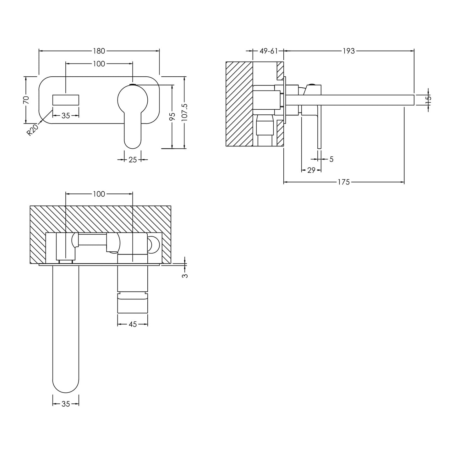 Fairford Una 2 Brushed Brass Wall Mounted Basin Mixer