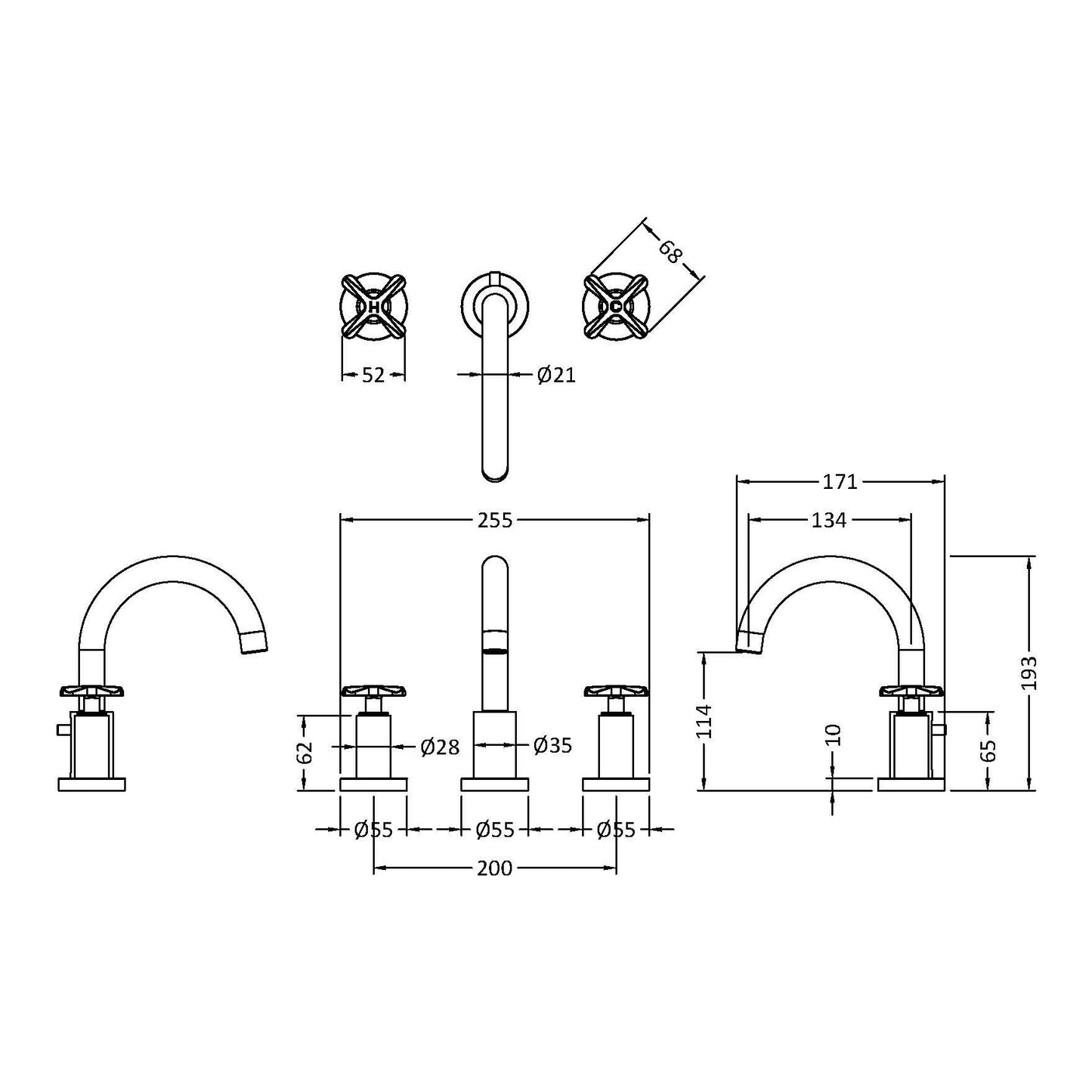 Fairford Verso 3 Hole Deck Mounted Basin Mixer